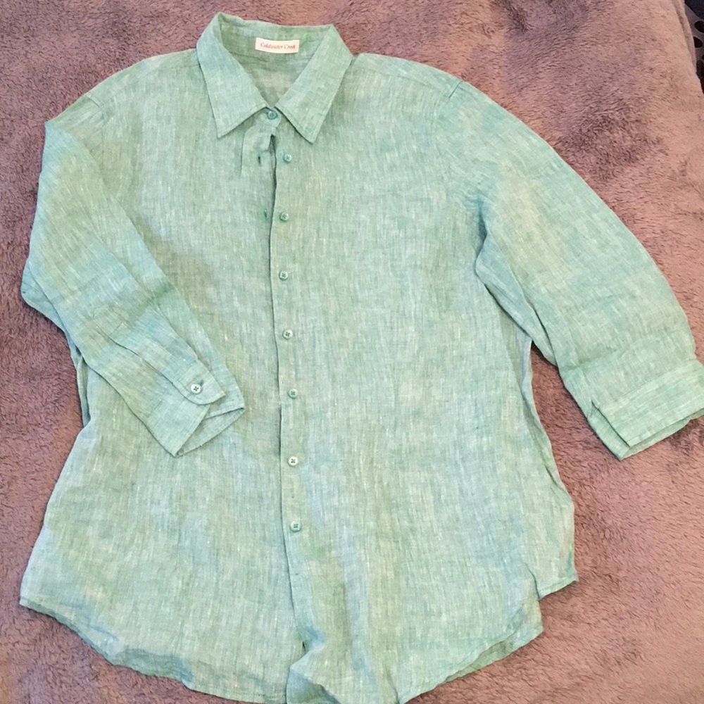 Light green button down shirt